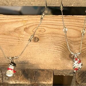 Silver Snowman and candy cane bracelet set